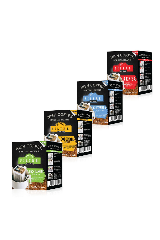 Nish Pratik Filtre Kahve Kolombiya - Guatemala - Kenya - Yüksek Kafein 4lü