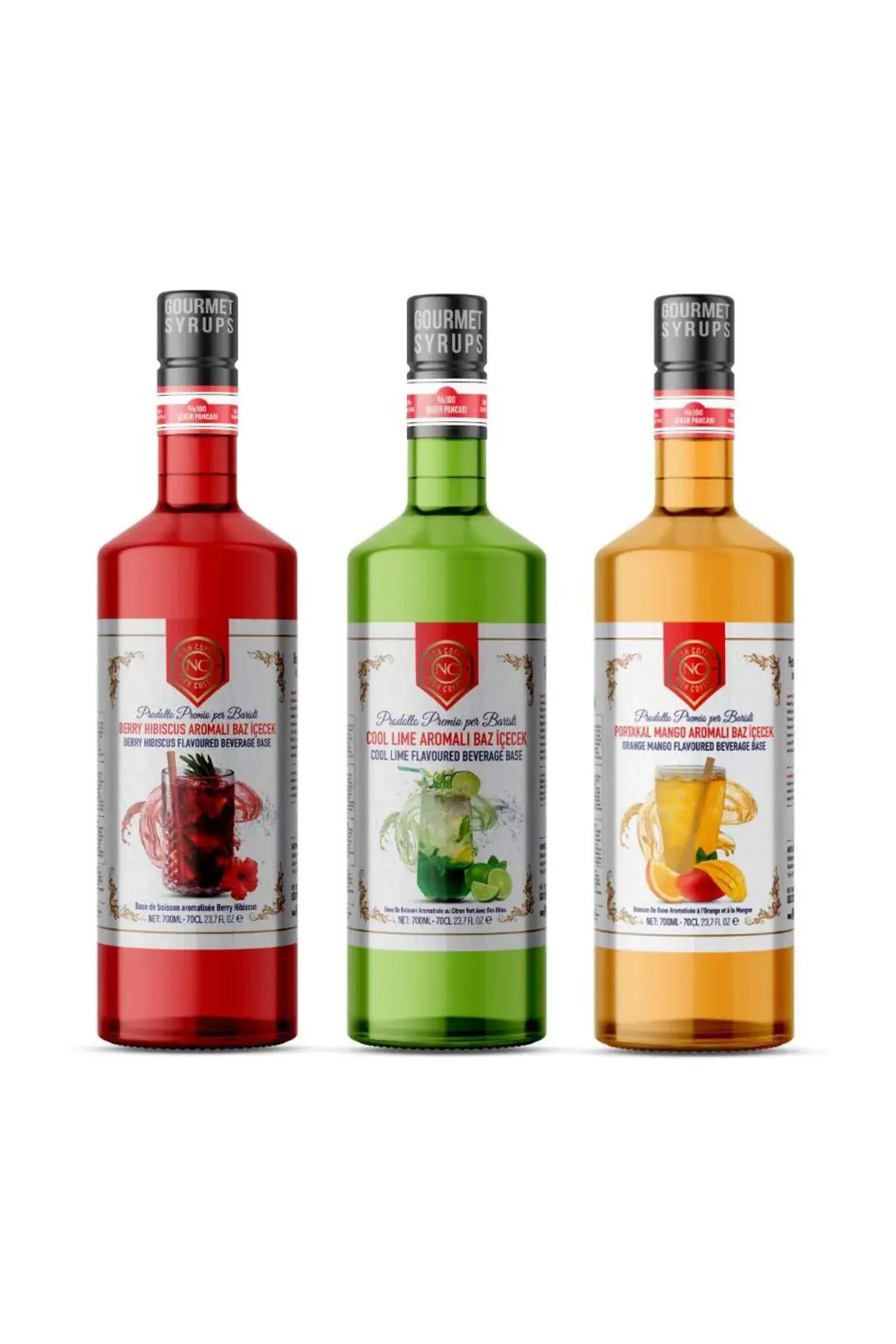Nish Cool Lime, Berry Hibiskus, Portakal Mango Aromalı Baz İçecek 3''lü Set (3x700 ML) - Cam Şişe