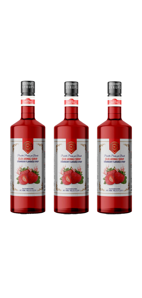 Nish Çilek Aromalı Şurup 3x700 ml – Cam Şişe (Kahve ve Kokteyller İçin)