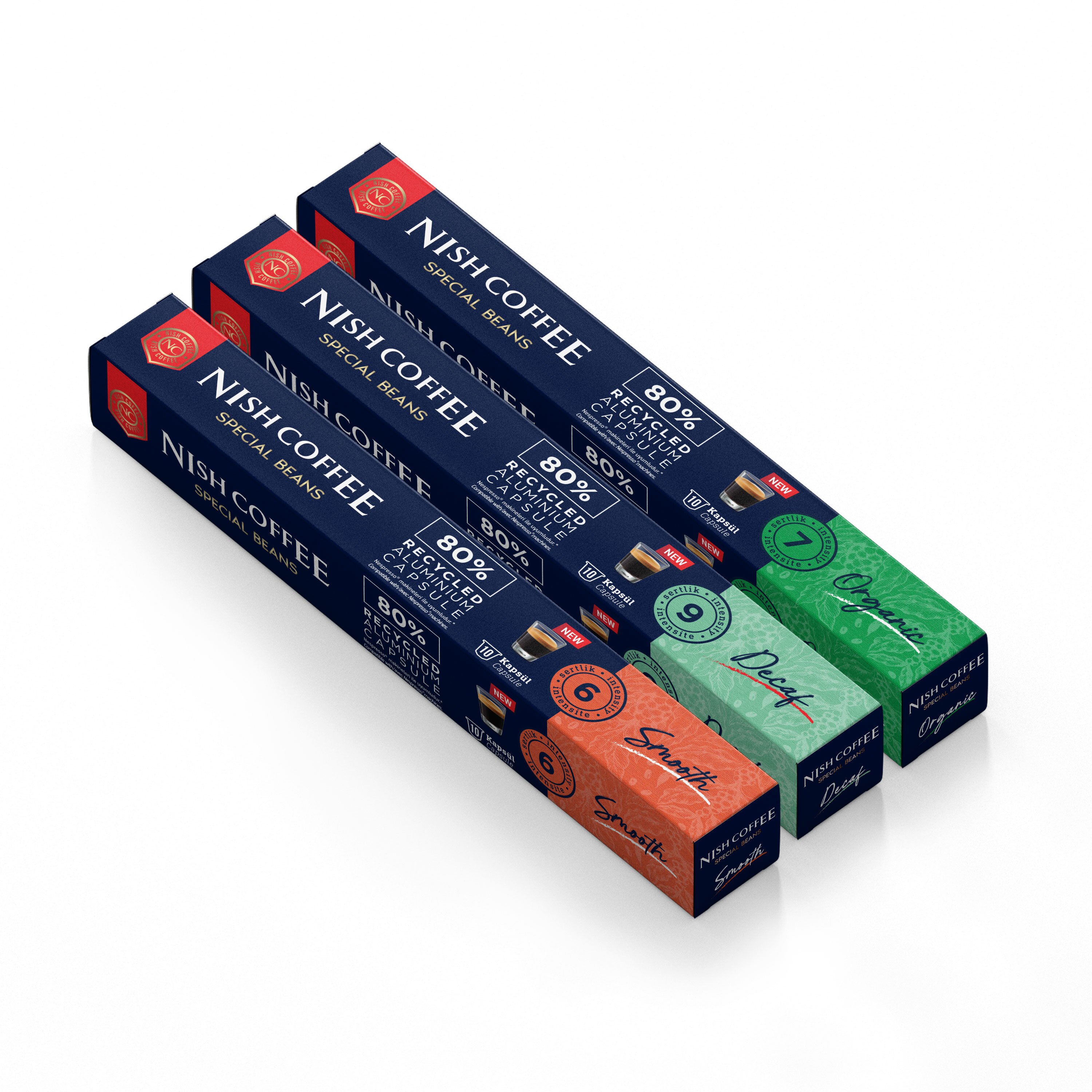 Nish Coffee Nespresso Uyumlu Kapsül Kahve 3'lü Set (Smooth,Decaf, Organik)-30 Adet